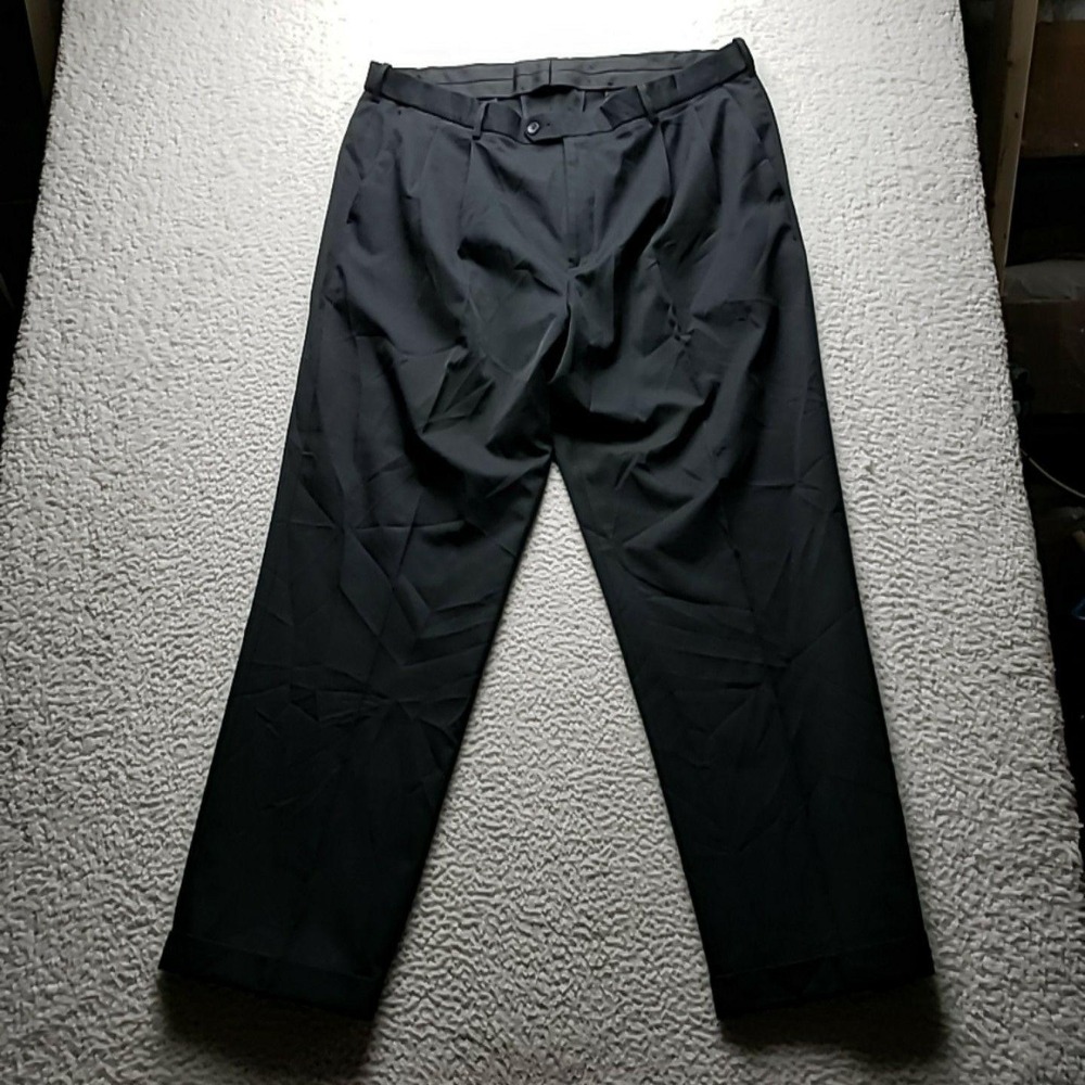 Croft & Barrow Dress Pants Mens 42x32 Black Pleated Classic Fit Herringbone